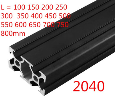 1PC BLACK 2040 European Standard Anodized Aluminum Profile Extrusion 100-800mm Length Linear Rail for CNC 3D Printer