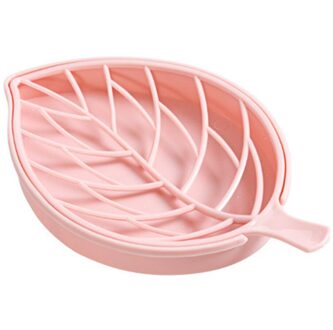1Pc Bladvorm Zeep Houder Dubbele Aftappen Antislip Zeepkist Wc Douche Lade Afdruiprek Badkamer Accessoires TXTB1 Roze