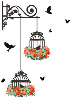 1Pc Bloem Wijnstok Vogelkooi Muursticker Woonkamer Slaapkamer Sofa Achtergrond Decoraties Behang Mural Verwijderbare Stickers