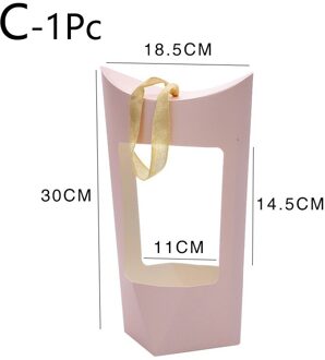 1Pc Bloemist Verpakking Boeket Mand Bloem Doos Met Lint Kraft Handtas Partij Decoratie Roze