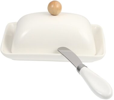 1Pc Botervloot Met Deksel Keramische Boter Doos Boter Container Met Cutter wit