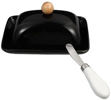 1Pc Botervloot Met Deksel Keramische Boter Doos Boter Container Met Cutter zwart