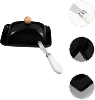 1Pc Botervloot Met Deksel Keramische Boter Doos Boter Container Met Cutter zwart