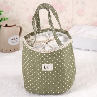 1Pc Cartoon Dot Lunch Zakken Thermische Geïsoleerde Koeltassen Vrouwen Kids Lunch Tote Fruit Voedingsmiddelen Container Zakken Patronen Tassen canvas groen