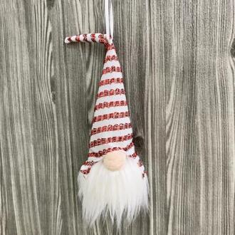 1Pc Christmas Santa Faceless Pop Gnome Hanger Xmas Kous Met Licht Opslag Tas Voor Thuis Vrolijk Kerstfeest Ornament wit rood streep