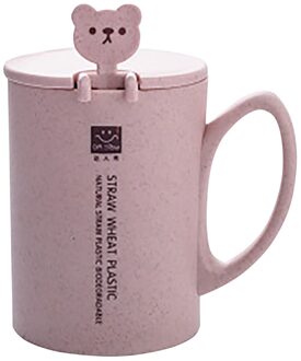 #1Pc Coffeware Mok Thee Potten Cartoon Leuke Koffie Granen Ontbijt Water Cup Met Deksel Lepel Voor Kantoor En familie Servies roze