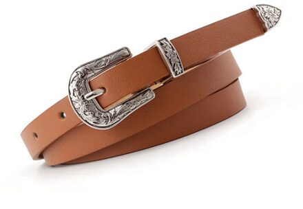 1Pc Dames Vrouwen Boho Vintage Gesp Riem Vrouw Dunne Smalle Lederen Riemen khaki