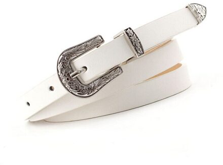1Pc Dames Vrouwen Boho Vintage Gesp Riem Vrouw Dunne Smalle Lederen Riemen wit