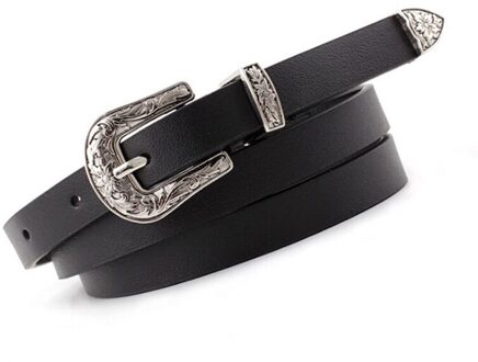 1Pc Dames Vrouwen Boho Vintage Gesp Riem Vrouw Dunne Smalle Lederen Riemen zwart