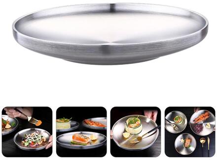 1Pc Dessertbord Rvs Plaat Dessert Koffie Lade 304 Rvs Salade Taart Plaat Keukengerei (17cm 19Cm) 19X19CM