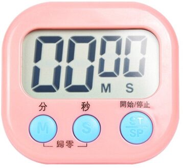 1Pc Digitale Kookwekker Magnetische Achterzijde Stand Countdown Alarm Mini Lcd Grote Cijfers Luid Alarm Voor Koken Bakken Sport games roze