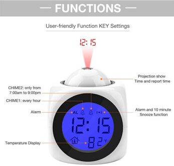 1Pc Digitale Wekker Praten Voice Prompt Projectie Snooze Populaire Thermometer Led Display Time Multifunctionele wit