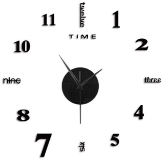 1Pc Diy Klok (50X50Cm) frameloze Diy Muur Mute Klok 3D Spiegel Oppervlak Sticker Home Office Decor Home Decoratie Campana zwart