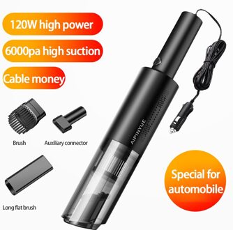 1Pc Draagbare Mini Auto Stofzuiger Hand-Held High-Power Auto Schoonmakers Bedrade/Draadloze Autolader stofzuiger Auto Elektronica wired zwart