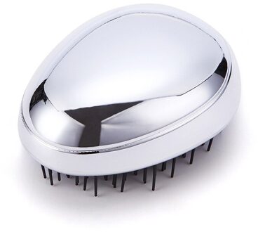 1Pc Draagbare Mini Ion Trillingen Haar Borstel Kam Handleiding Ionische Haarborstel Head Massager Voor Styling Anti-Statische Massage haar Kam zilver