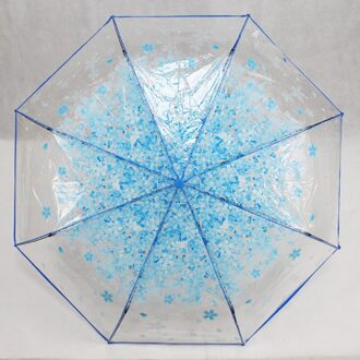 1Pc Drievoudige Paraplu Vrouwen Transparant Clear Kersenbloesem Paddestoel Apollo Sakura Folding Zonnescherm Regen Paraplu Blauw