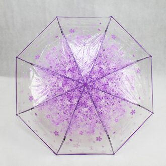 1Pc Drievoudige Paraplu Vrouwen Transparant Clear Kersenbloesem Paddestoel Apollo Sakura Folding Zonnescherm Regen Paraplu Paars