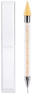 1Pc Dual-Ended Nail Puntjes Pen Kristal Kralen Handvat Strass Studs Picker Wax Potlood Manicure Acryl Handvat Nail art Gereedschap geel