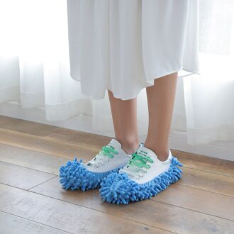 1Pc Dust Cleaner Grazen Slippers House Bathroom Floor Cleaning Mop Cleaner Slipper Lazy Schoenen Cover Microfiber Stofdoek Doek blauw