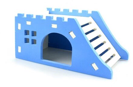 1Pc Duurzaam Houten Dierbenodigdheden Kleine Dier Hamster Nest Huis Huisdier Egel Kasteel Observatie Platform Dek Ladder Huisdier Speelgoed 1stk blauw