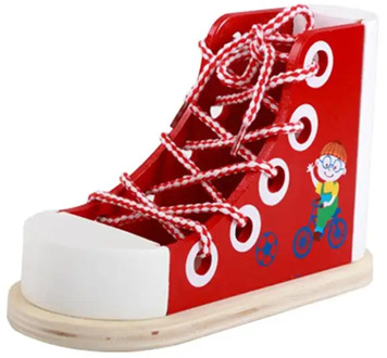 1pc Educational Tie-Up Wooden Learnimg Early Childhood Learning Lacing Toy Shoe Toy for Kids Toddlers Children