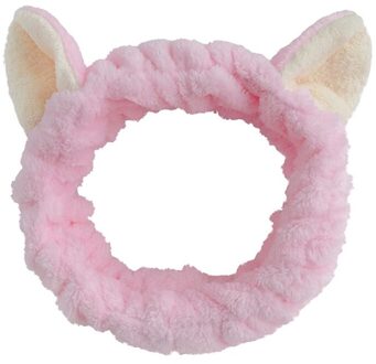 1Pc Effen Kleur Mode Flanel Zachte Kat Oren Hoofdband Vrouwen Meisjes Tulband Leuke Houder Haarbanden Wassen Gezicht Haar Accessoires roze