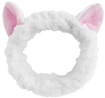 1Pc Effen Kleur Mode Flanel Zachte Kat Oren Hoofdband Vrouwen Meisjes Tulband Leuke Houder Haarbanden Wassen Gezicht Haar Accessoires wit