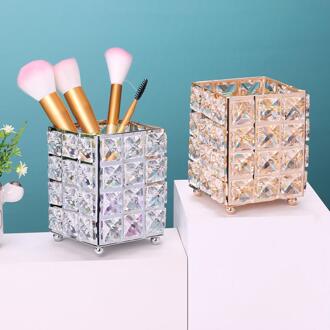 1PC Europa Glitter Metalen Make-Up Borstel Opslag Buis Wenkbrauwpotlood Make Organizer Bead Cosmetische Crystal Sieraden Gereedschap 02