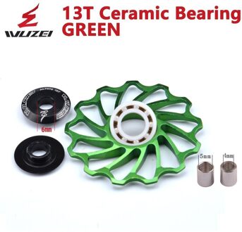 1Pc Fiets 13T Achterderailleur Keramische Lager Katrol Mtb/Racefiets Gids Roller Idler Achterderailleur Transmissie onderdelen 13T ceramic groen