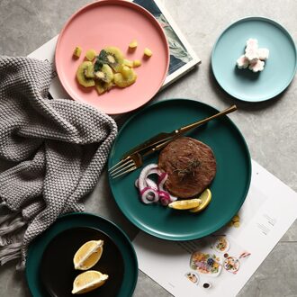 1Pc Gekleurde Keramische Servies Westerse Steak Plaat Magnetron Beschikbaar Keramische Voedsel Plaat Ronde Vorm (Donkergroen 6 inches) donker groen / 6duim