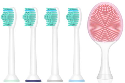 1Pc Gezichtsreiniging Opzetborstel En 4Pcs Opzetborstels Voor Flexcare Diamond Clean/Flexcare Platinum/Power up Bruin