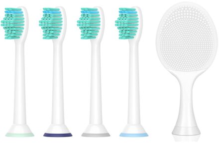 1Pc Gezichtsreiniging Opzetborstel En 4Pcs Opzetborstels Voor Flexcare Diamond Clean/Flexcare Platinum/Power up Ivoor