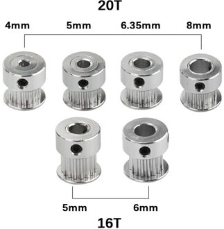 1pc GT2 Timing Katrol 16 Tand 2GT 20 Tanden Boring 4/5/6.35/8mm Synchrone wielen Gear Deel Voor Breedte 6mm 3D Printers Onderdelen 20T 4mm