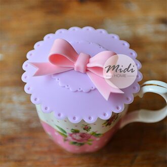 1Pc Herbruikbare Beker Deksel Vlinder Knoop Anti-stof Siliconen Deksels Voor Thee Cup Cover Koffie Slicone Zuig Seal cap Drinkware Onderdelen paars