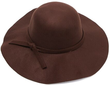 1Pc Herfst Fedora Hoed Vrouwen Wollen Winter Vilten Hoeden Strik Brede Rand Retro Jazz Cap Cowboy Hoed Jurk dance Party Hoofddeksels diep koffie