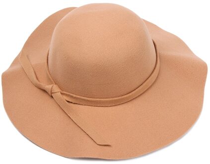 1Pc Herfst Fedora Hoed Vrouwen Wollen Winter Vilten Hoeden Strik Brede Rand Retro Jazz Cap Cowboy Hoed Jurk dance Party Hoofddeksels kameel