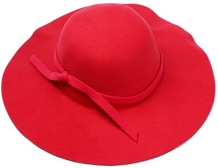 1Pc Herfst Fedora Hoed Vrouwen Wollen Winter Vilten Hoeden Strik Brede Rand Retro Jazz Cap Cowboy Hoed Jurk dance Party Hoofddeksels rood