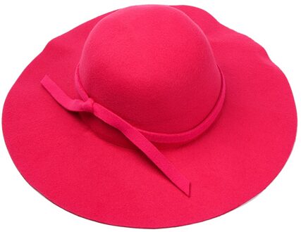 1Pc Herfst Fedora Hoed Vrouwen Wollen Winter Vilten Hoeden Strik Brede Rand Retro Jazz Cap Cowboy Hoed Jurk dance Party Hoofddeksels roos rood