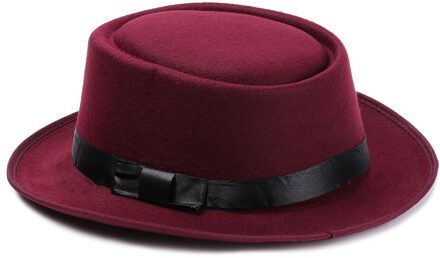 1Pc Herfst Fedora Hoed Vrouwen Wollen Winter Vilten Hoeden Strik Brede Rand Retro Jazz Cap Cowboy Hoed Jurk dance Party Hoofddeksels wijn rood