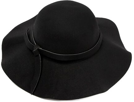 1Pc Herfst Fedora Hoed Vrouwen Wollen Winter Vilten Hoeden Strik Brede Rand Retro Jazz Cap Cowboy Hoed Jurk dance Party Hoofddeksels zwart