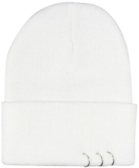 1Pc Hoed Ijzeren Ring True Casual Mutsen Voor Mannen Vrouwen Warm Gebreide Winter Hoed Mode Effen Hip-Hop beanie Hoed Unisex Cap wit