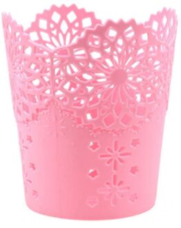 1Pc Hollow Bloem Borstel Opslag Pen Potlood Pannenlap Container Plastic Desk Organizer Briefpapier Multifunctionele Opslag Kantoor roze