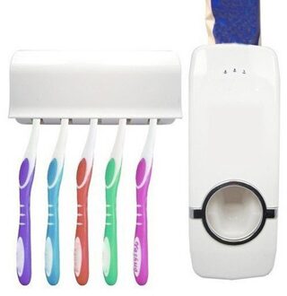 1Pc Home Auto Automatische Tandpasta Dispenser Tandenborstelhouder Set Wall Mount Stand Voor Badkamer Ivoor