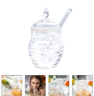 1Pc Honing Fruit Kruiden Glas Container Met Een Roerstaafje (Transparant)