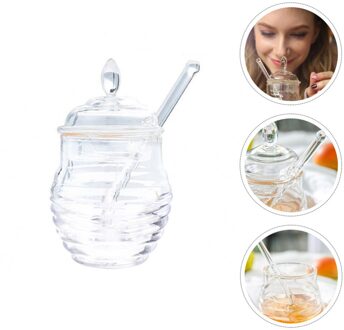 1Pc Honing Pot Glas Honing Jar Kruiden Container Met Een Roeren Stok (Transparant)