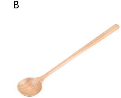 1Pc Hout Lange Steel Lepels Houten Koreaanse Stijl Ronde Lepels Voor Soep Koken Tool B