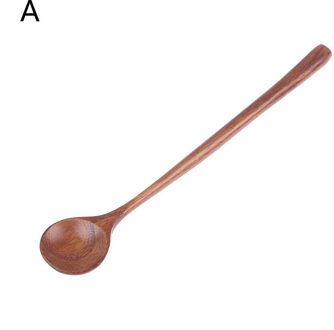 1Pc Hout Lange Steel Lepels Houten Koreaanse Stijl Ronde Lepels Voor Soep Koken Tool
