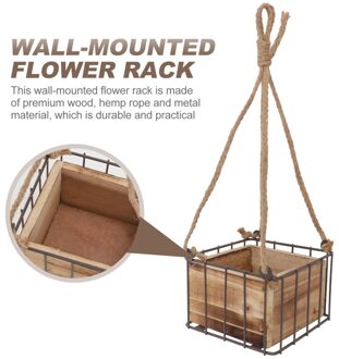 1Pc Houten Ijzerdraad Bloem Stand Muur Opknoping Bloem Houten Doos Met Ijzer Stand