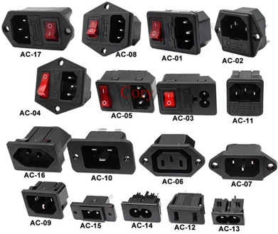 1PC IEC320 C14 Electrical AC Power Socket 3 pin red LED 250V Rocker Switch 10A fuse female male inlet connector 2pin socket CZYC