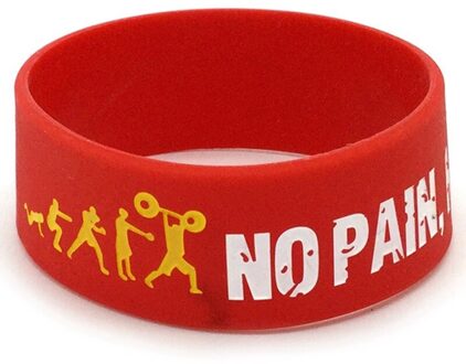 1Pc Iedereen Fit No Pain No Gain Siliconen Polsbandje Brede Band Motto Rubber Armbanden & Bangles Armband rood